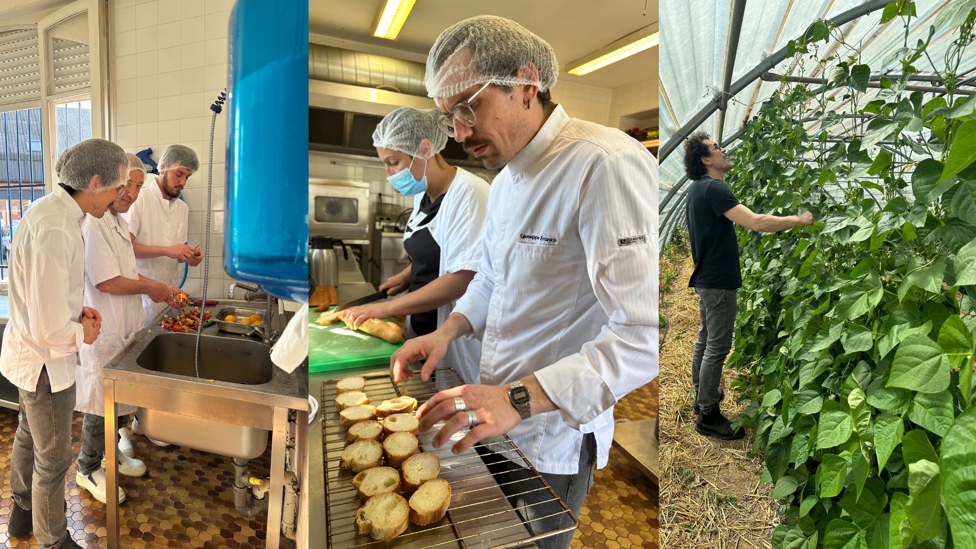 Des personnes accueillies et des bénévoles aux Restos participent à des ateliers de cuisine.